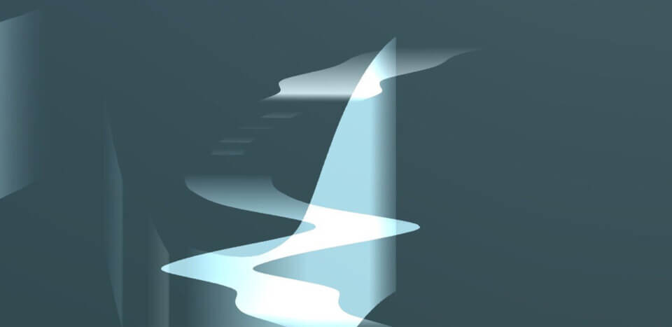 screen cap from '...like tears in rain.'. abstract image of fading, transparent cyan curves of various lengths and thicknesses over a dark teal background